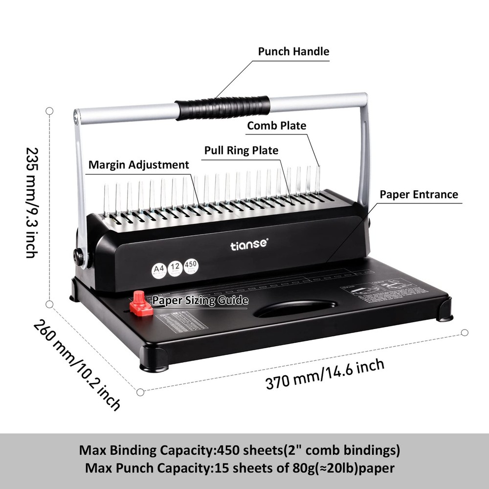 Binding Machines, 21-Holes, 450 Sheets, Comb Bind Machine Book Maker with 100...