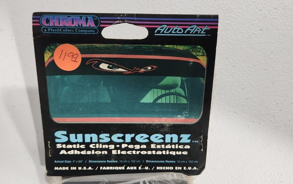 Vtg Windshield Sunscreen Eyes Static Cling 4X60" Auto Art