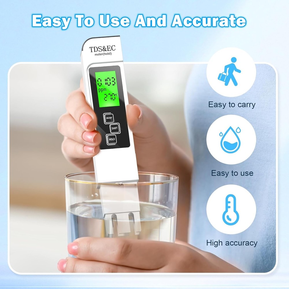 Water Testing Kits for Drinking Water- 4 in 1 TDS Meter Black & White