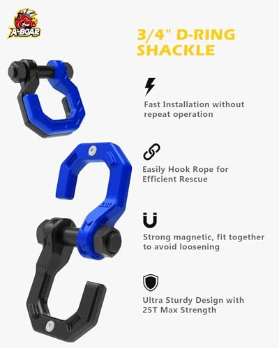 Separate D-Ring Shackles, 2Pack, 3/4" Separate D-Ring Shackles Black & Blue