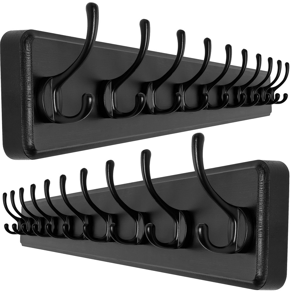 Rustic Wall Mounted Coat Rack, Case of 2, Pine Solid Wood Coat Hook Hanger - ...