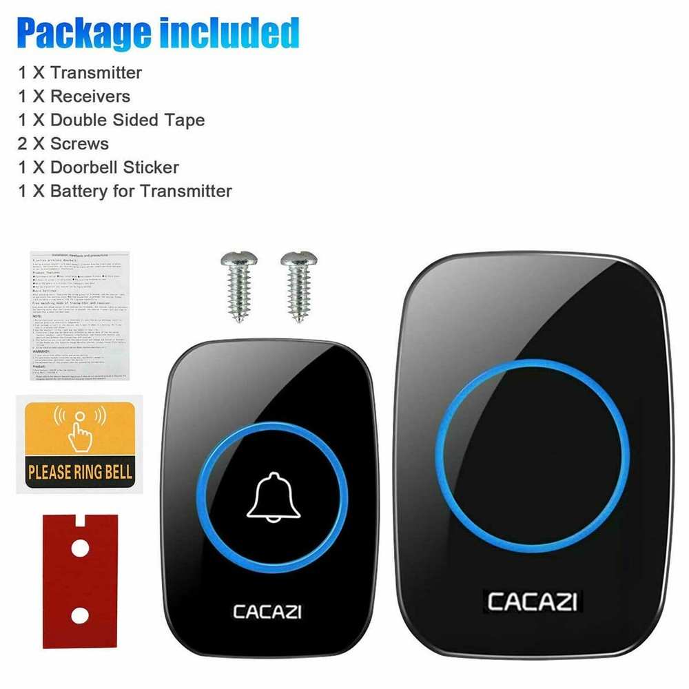 Home Wireless Doorbell 1 Push Button Transmitter & 1 Receiver, Adjustable Volume