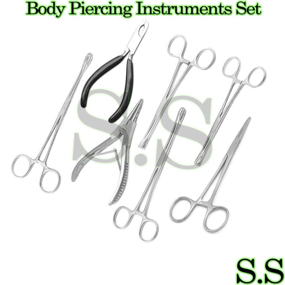 7 Body Piercing Instruments Kit Tools Pennington Forceps DS-1110-2