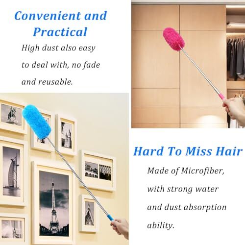 4 Pack Microfiber Feather Duster, with Extendable Pole and Bendable Head,