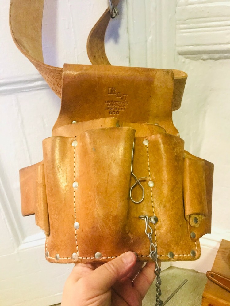 R&J Premium Leather Carpenter Tool Belt - adjustable