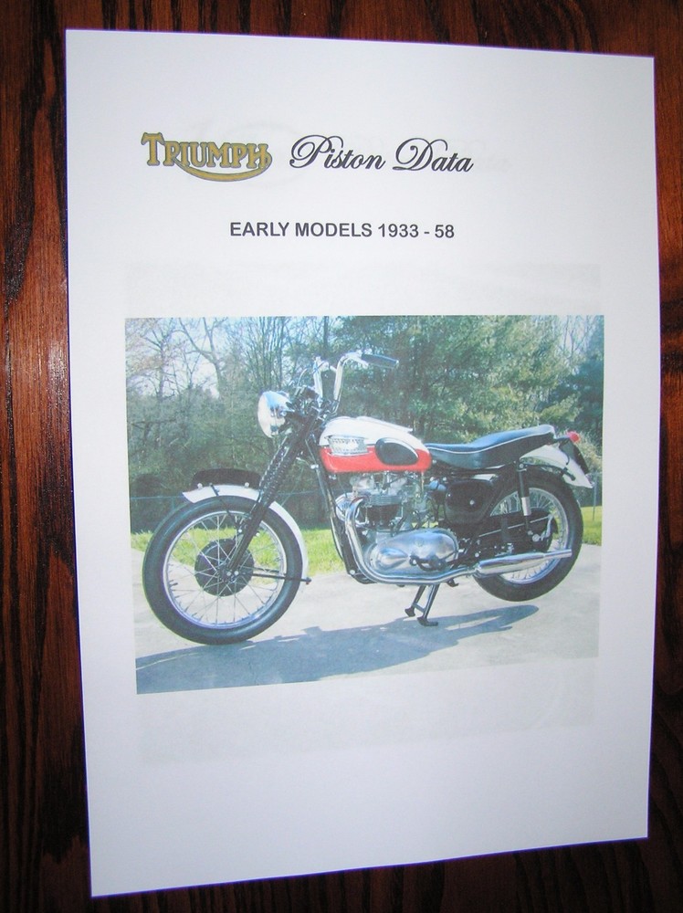 TRIUMPH PISTON DATA SHEETS (EARLY MODELS 1933 - 58) HEPOLITE