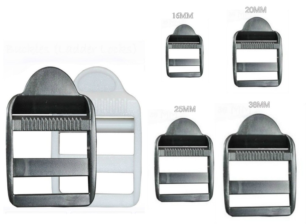 PLASTIC LADDER LOCK BUCKLES, BLACK/WHITE FOR 16 TO 38MM STRAP WEBBING, REF: PLL