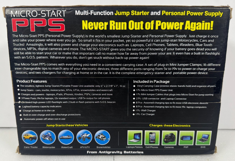 Antigravity XP-1 Micro-Start PPS Jump Starter Power Supply Complete NEW OPEN BOX
