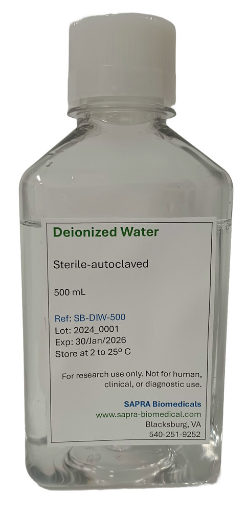 Deionized, Sterilized Water, 500mL