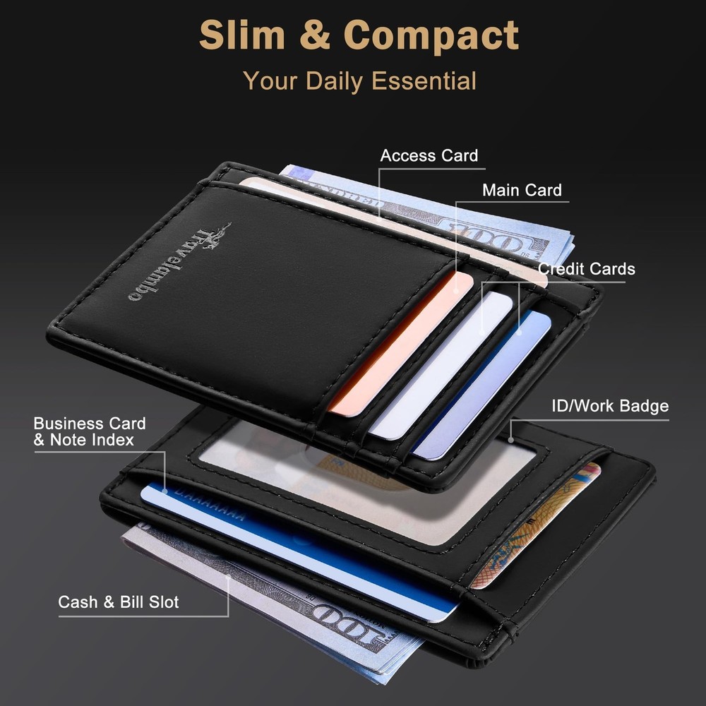 Travelambo Slim Wallet Front Pocket Minimalist Leather RFID Blocking Medium S...