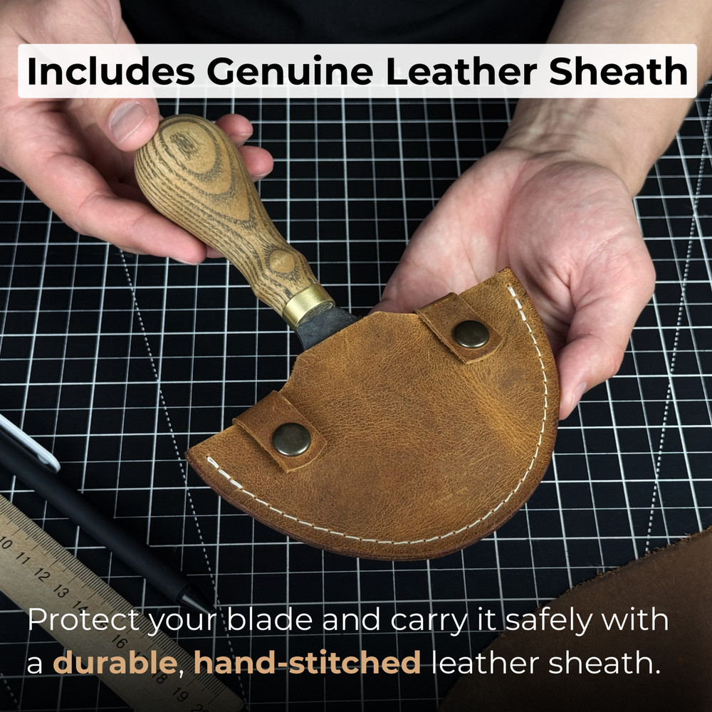 Leather Half Moon Knife. Razor Sharp Blade. Head Knife. Leatherworking Tool.
