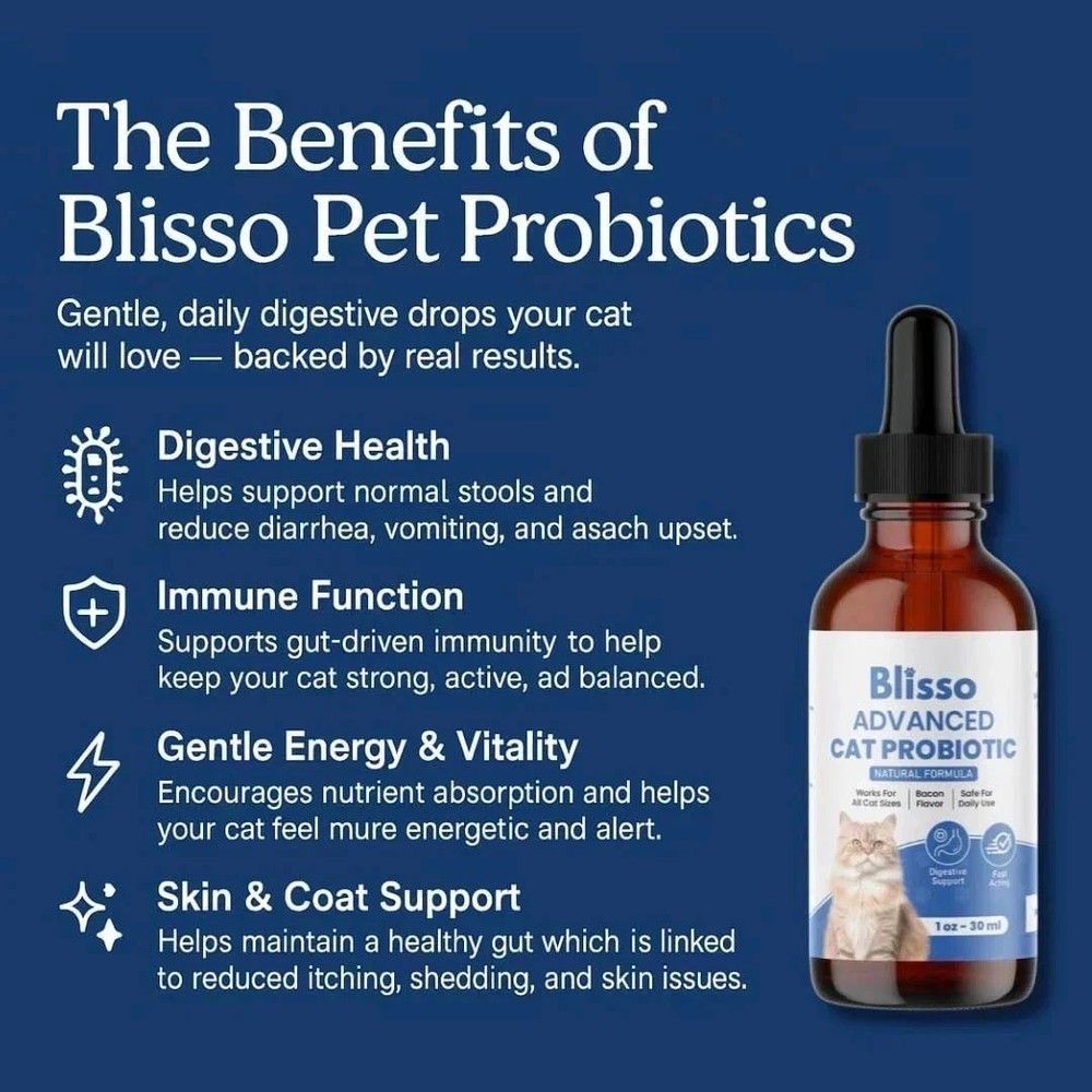 Blisso Advanced Cat Probiotic Drops Digestive Support for Cats with Diarrhea 2pc