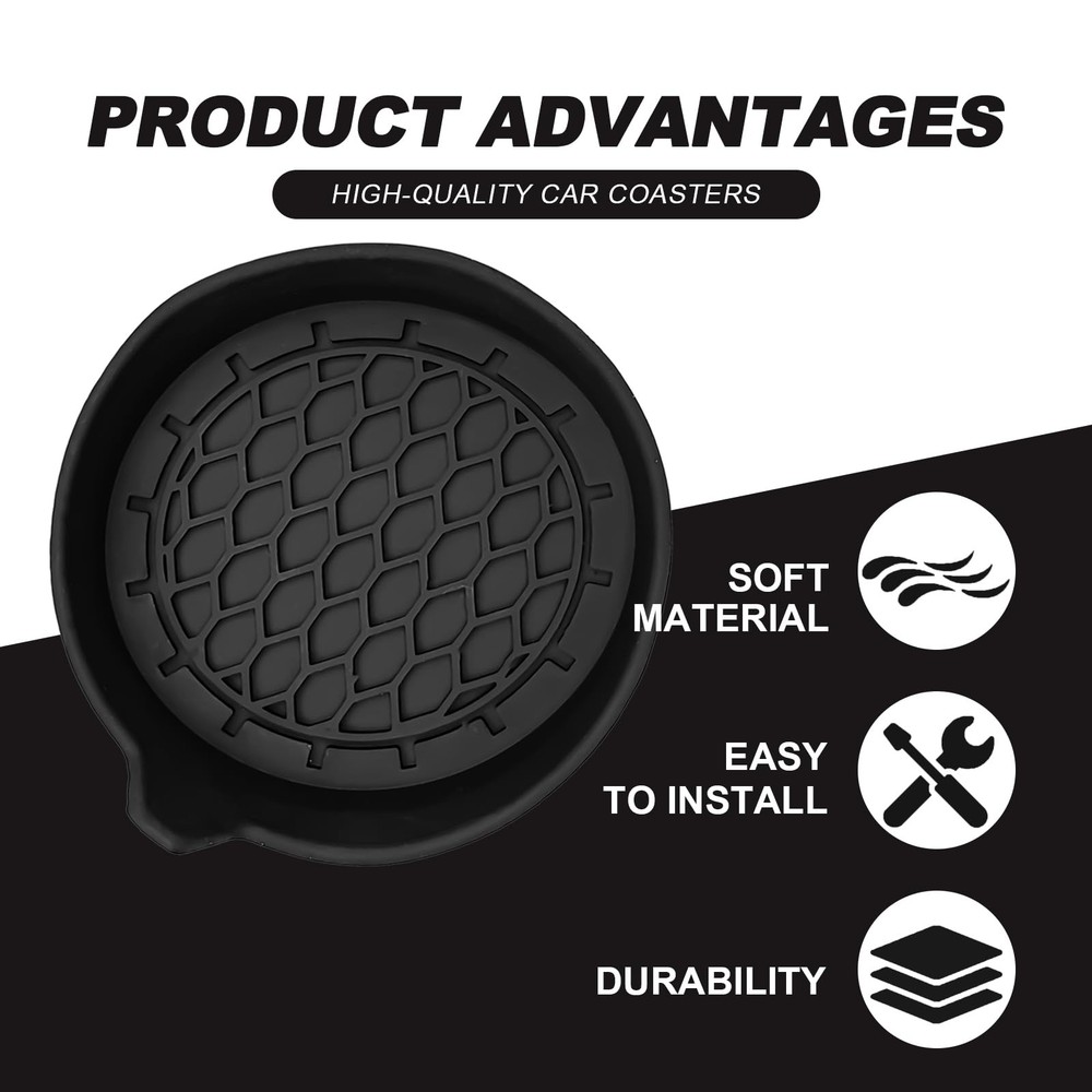 4-Pack Universal Cup Holder Coasters, Black Silicone Inserts - Keep