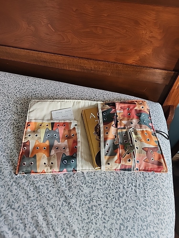 Journal/Book Sleeve-Cat Pattern w/more Pockets! Writer/Reader Gift