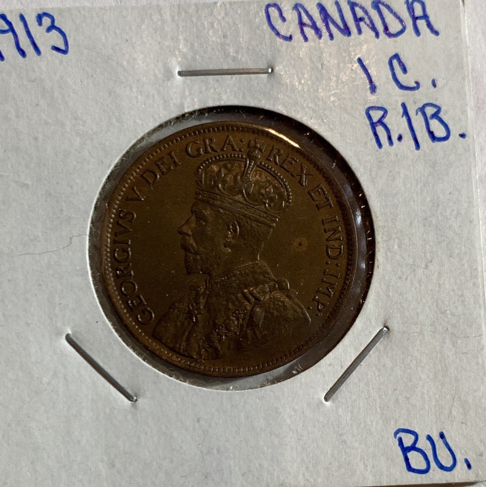 💥1913 CANADA ONE CENT COPPER COIN, UNC⭐