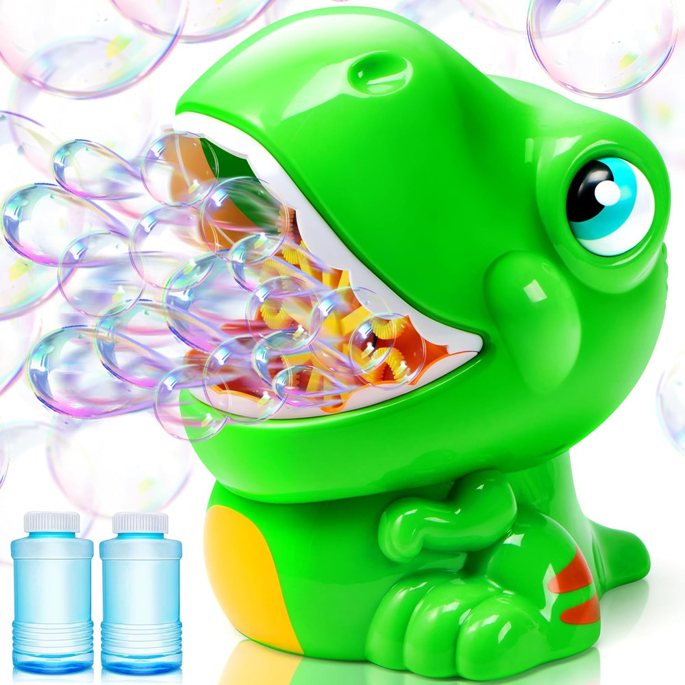 JOYIN Dinosaur Bubble Machine, Bubble Machine Gun Blower with Solutions for Kids