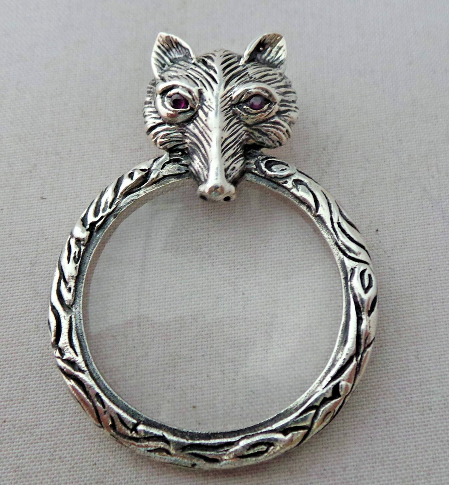 VERY NICE SOLID STERLING SILVER FOX DESIGN MAGNIFYING GLASS  PENDANT