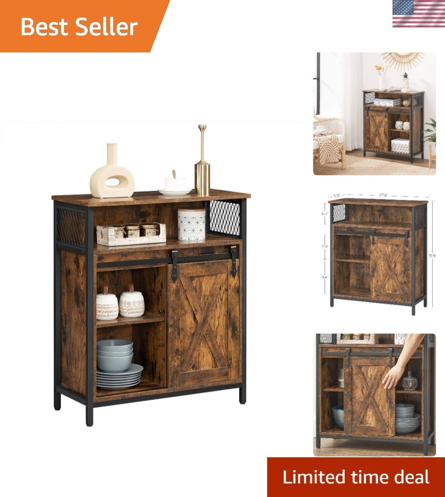 Versatile Sideboard with 1 Sliding Barn Door, Adjustable Shelves, 3 Compartments