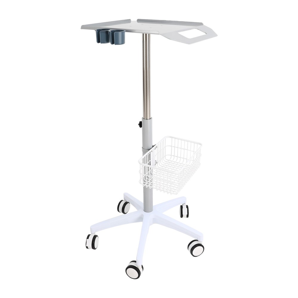 Versatile White Medical Cart with Adjustable Height and Ample Storage