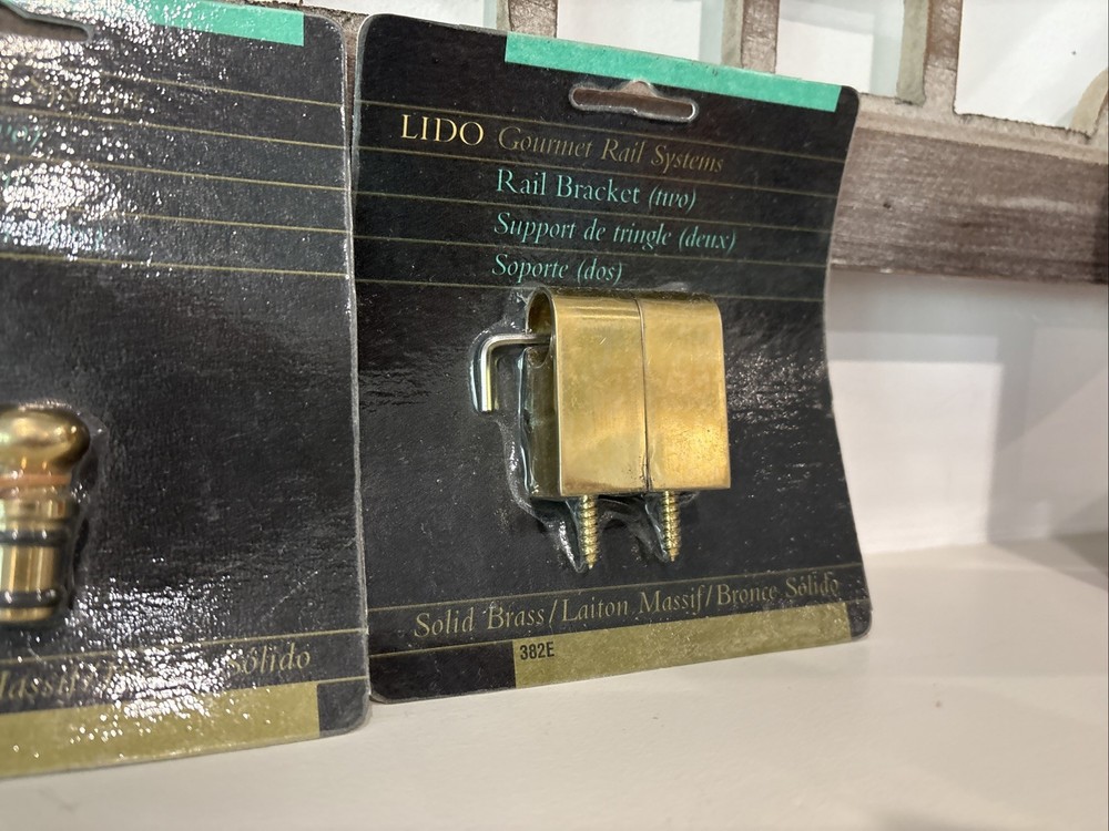 LIDO Solid Brass Gourmet Rail System End Cap & Rail Bracket MINT NOS