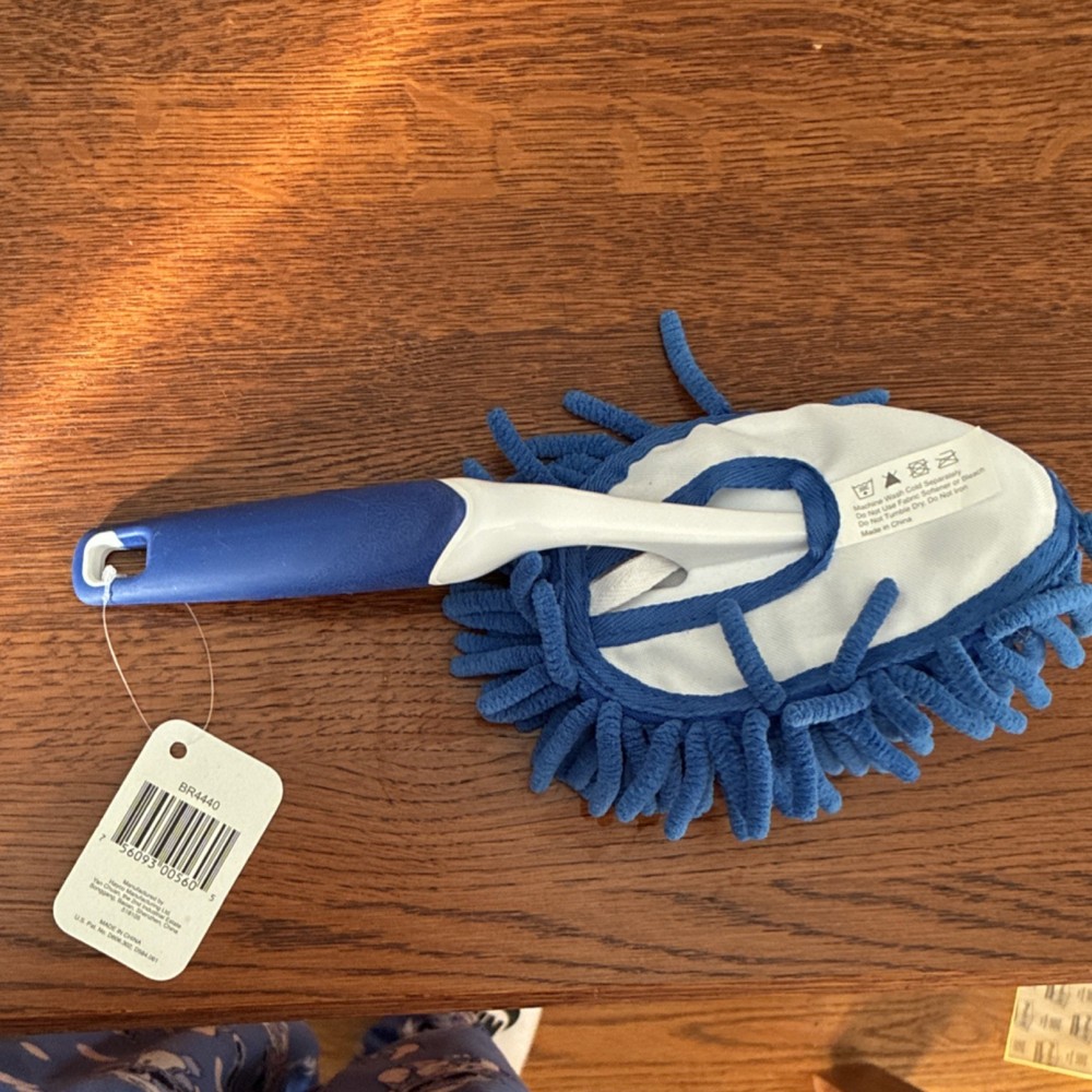 Microfiber Duster Small Blue White Plastic Handle Cleaning Tool