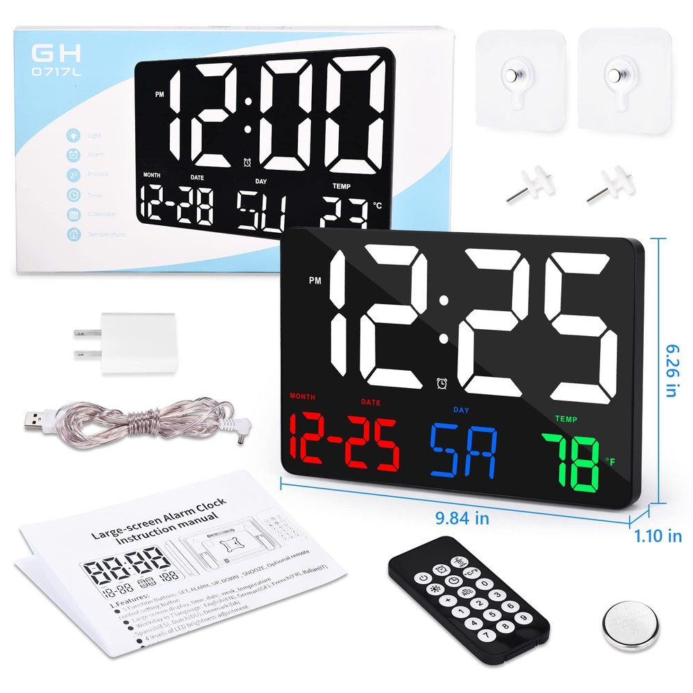 Digital Wall Clock11.5" LED Digital Alarm Clock Large Displaywith Remote Cont...