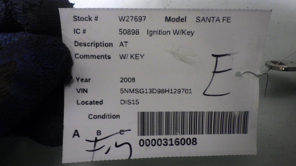 08 HYUNDAI SANTA FE Ignition W/Key