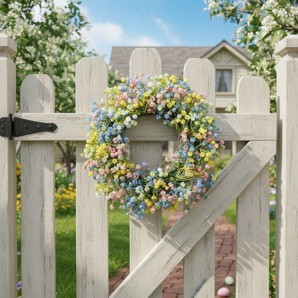 Artificial Wreath for Easter Spring Decor with Plastic Eucalyptus Leaves