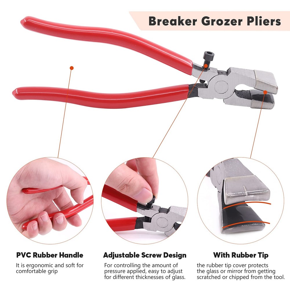 5-Pcs Adjustable Glass Cutter Kit - Includes Suction Cup & Running Plier Round