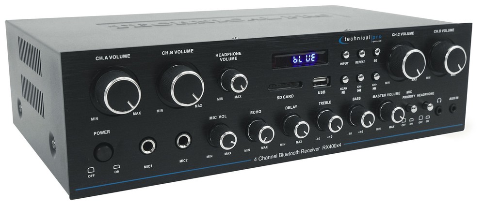 Technical Pro RX4CH Bluetooth Home Receiver Amp+(8) 5.25" Black Ceiling Speakers