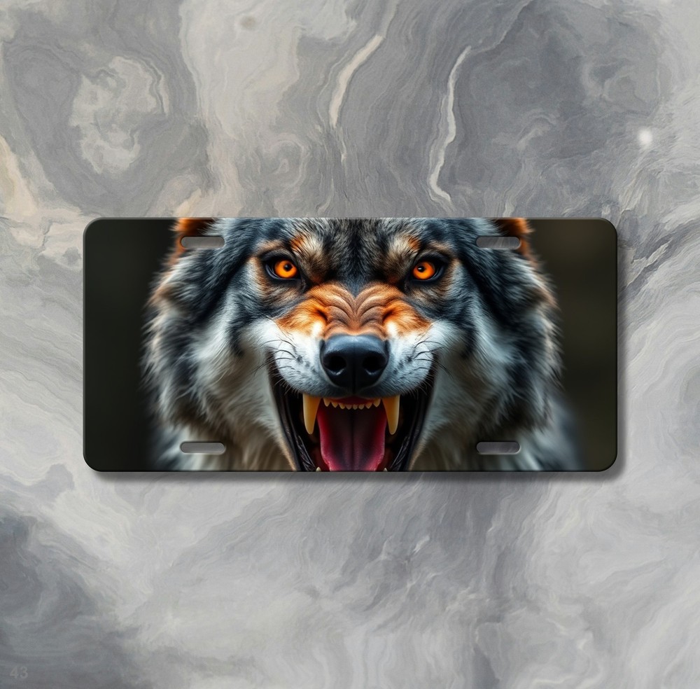 Snarling Wolf License Plate Snarling Design Customizable Car Tag Gift Idea