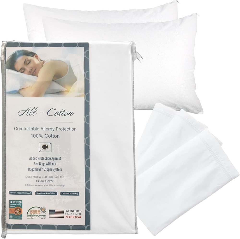 Premium 100% Cotton Zippered Pillow Protector - Standard Size - White