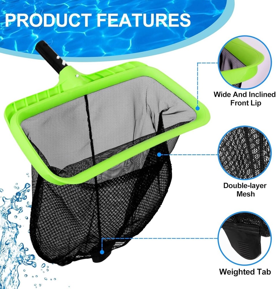 Durable Double-Layer Pool Leaf Skimmer Net with Reinforced Frame & Easy Grip