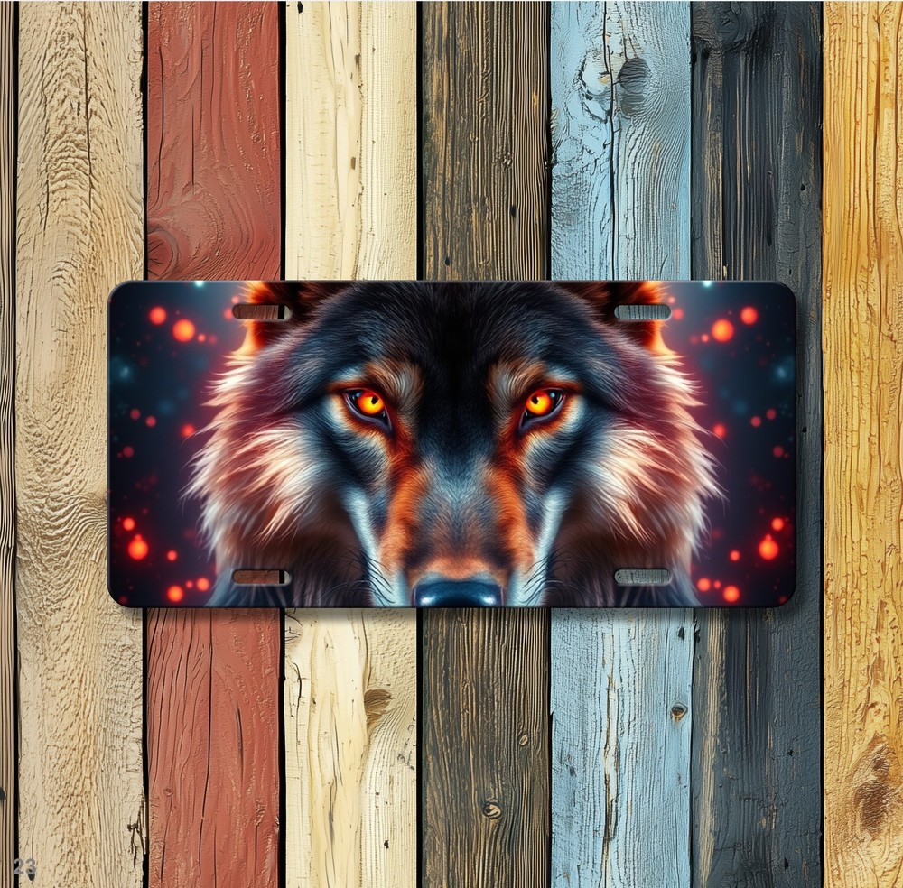 Hyperrealistic Wolf License Plate Name Plate Auto Tag Unique Gift