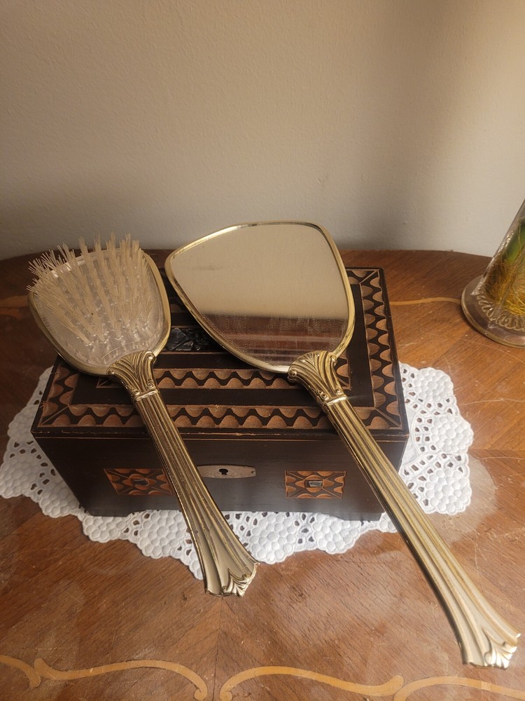 Vintage Victorian Style Hand Mirror & Brush