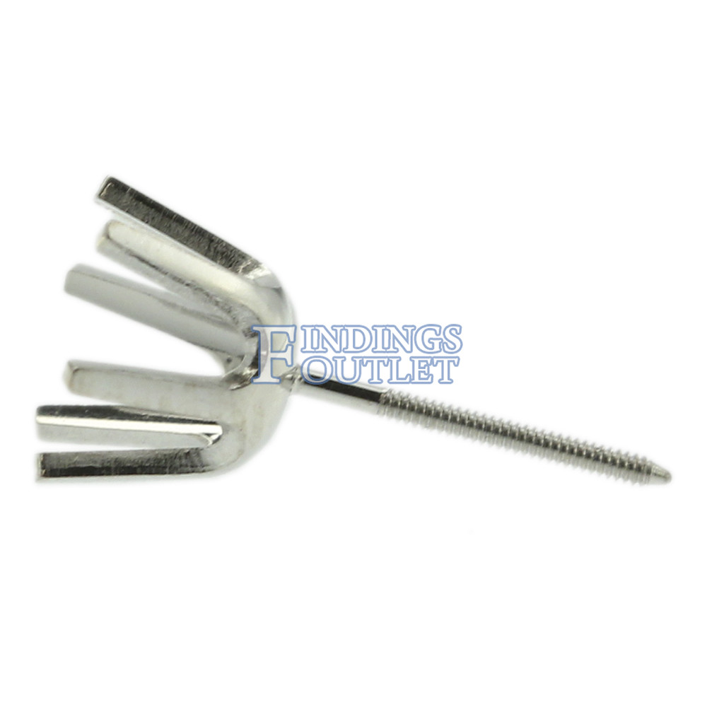 14k White Gold Round Stud Earring Mounting Setting Screw Back Post 6 Prong