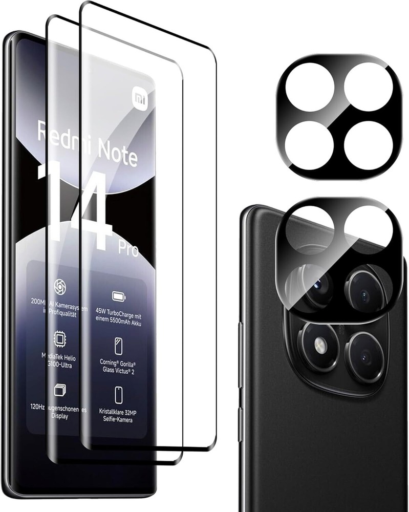 2X 3D Tempered Glass (Screen+Camera) For Xiaomi Redmi Note 14 Pro 5G