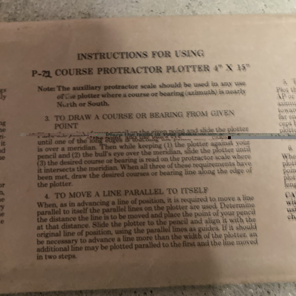 Vintage P-72 Course Protractor Plotter 4 x 15 Clear with Directions Sleeve
