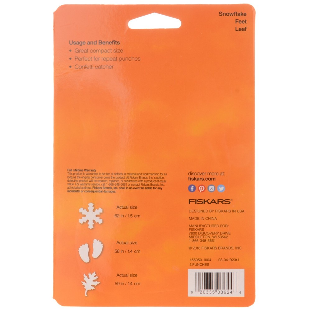 Fiskars 3 Piece Value Pack Small Lever Punch Set Snowflake Feet Leaf