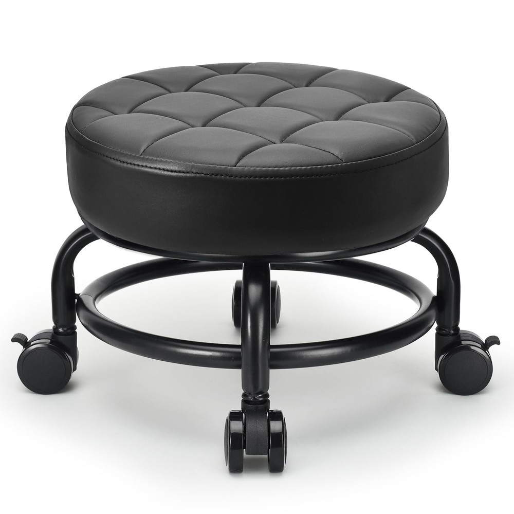 Low Roller Seat Low Height Rolling Stool PU Leather Rolling Stool, Style 3