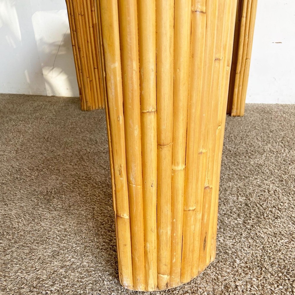 Boho Chic Split Bamboo Smoked Glass Top Dining Table