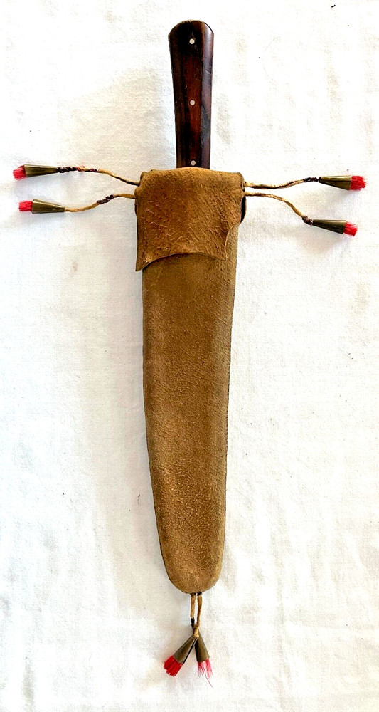 Frontier Side Knife with Hide Scabbard & Decorations