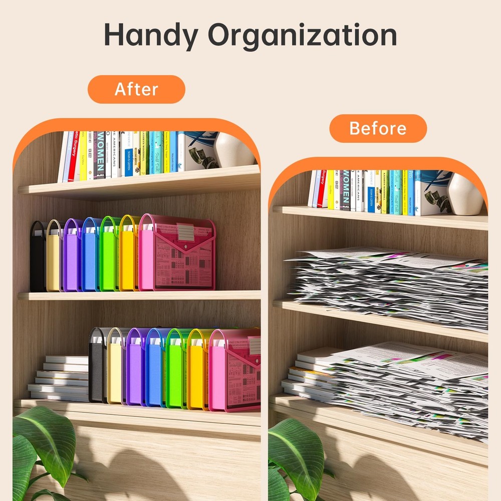 7 Pack Plastic Expanding File Folder, Transparent envelopes with Snap Closure...