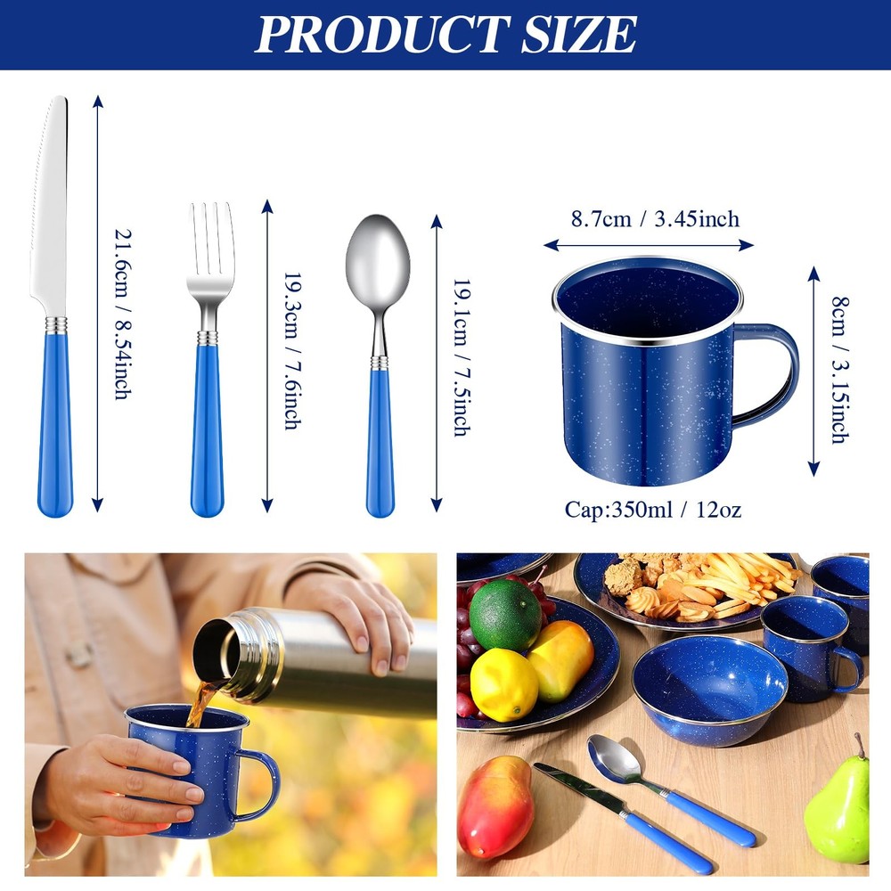 12 Pcs Enamel Camping Tableware Set Dinnerware Kit Includes 12 oz Coffee Mugs...
