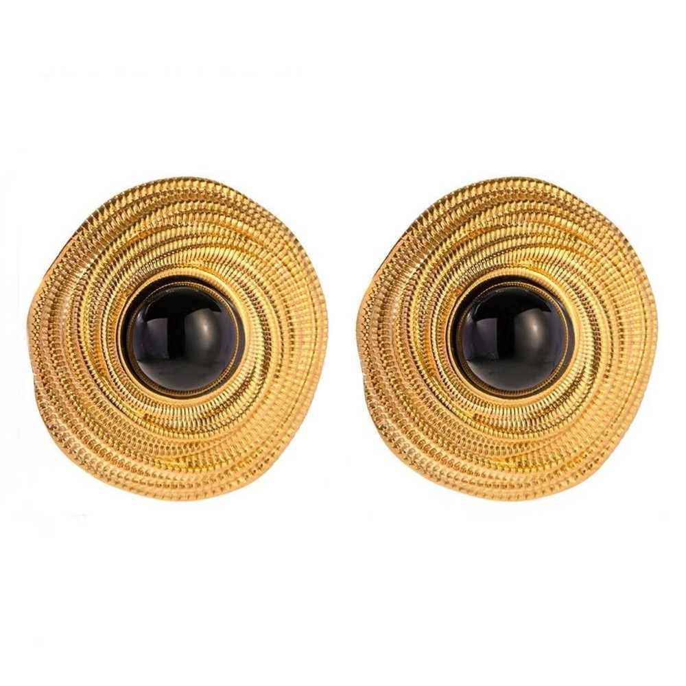 Gold & Black Vintage Stud Statement Earrings