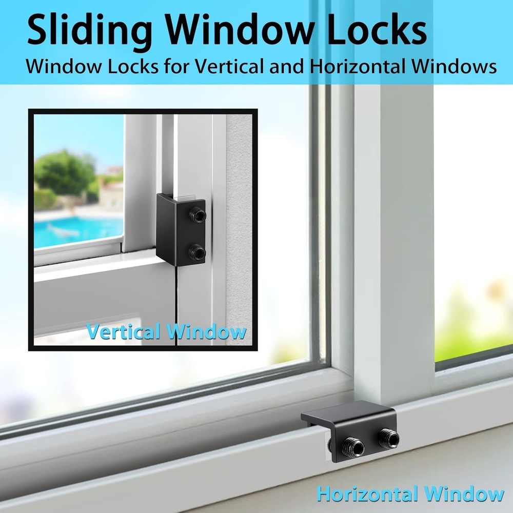Adjustable Security Window Locks, 12 Pack - Black