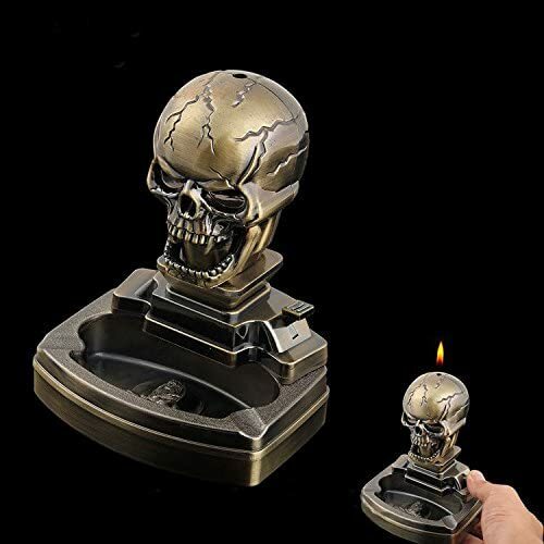Skull Skeleton Shaped Novelty Cigarette Cigar Refillable Lighter with Ash Tray