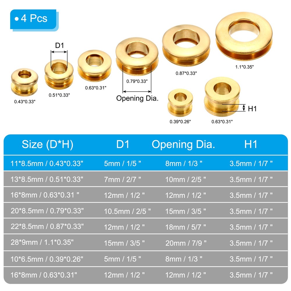 5mm(1/5 Inch) Solid Brass Hole Eyelets, 4 Pcs Arc Surface Grommets, Brass Tone