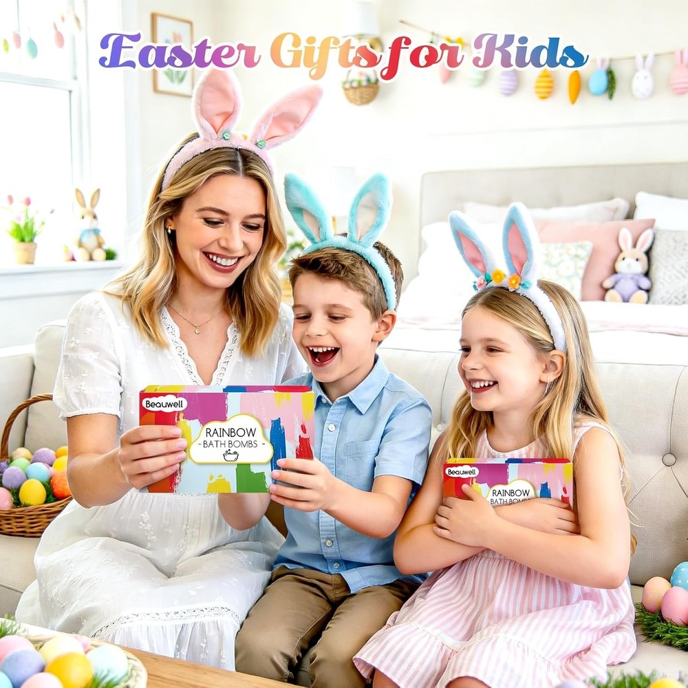 Handcrafted 4-Pc Rainbow Bath Bomb Gift Set - Perfect for Kids’ Easter Baskets
