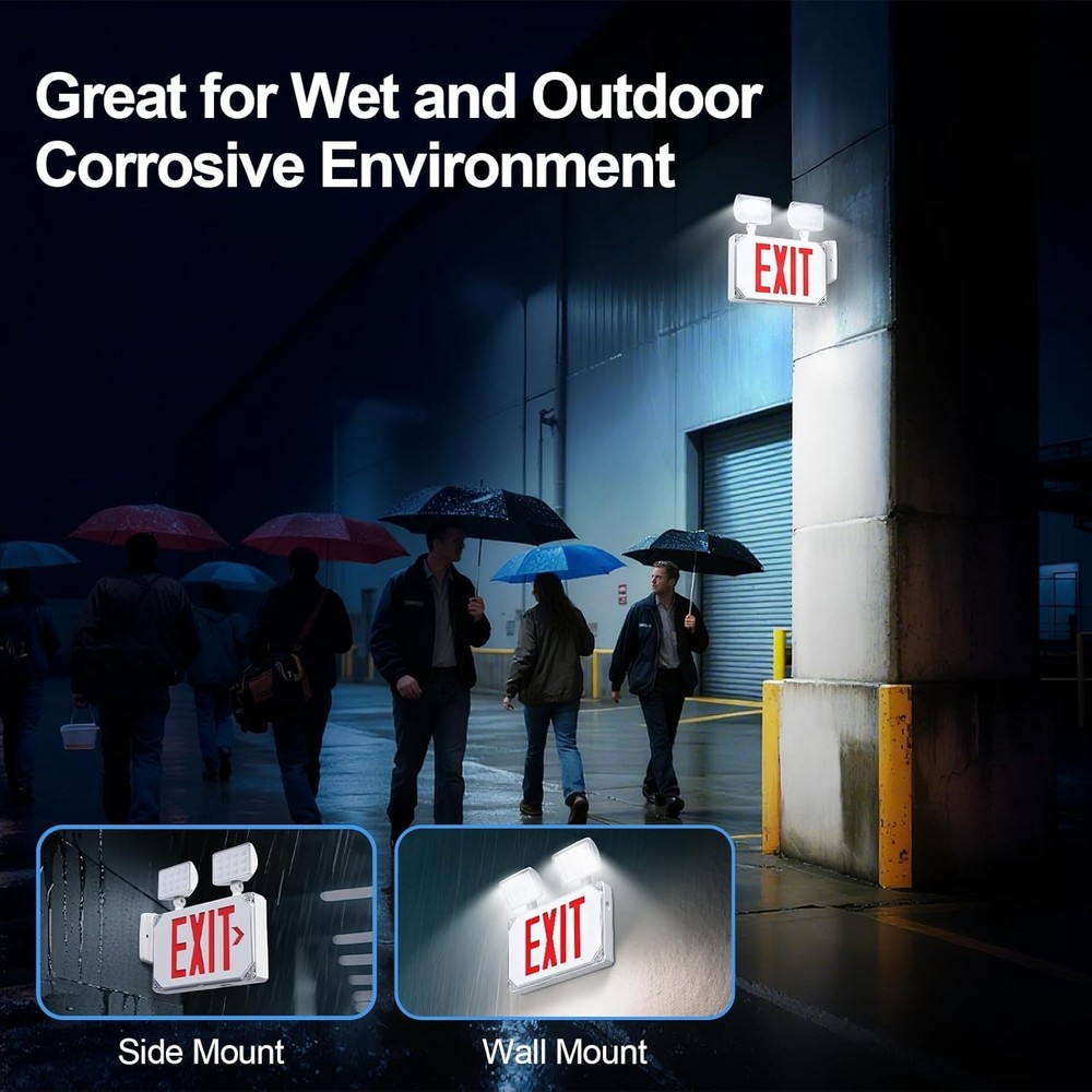 Wet Location Emergency Exit Sign Adjustable Light Battery Double Sided LED NOB